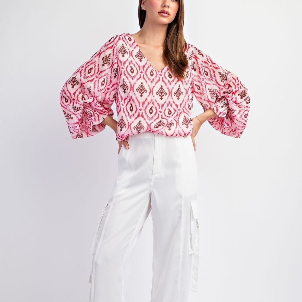 NWT Shimmering Hot Pink Print Blouse